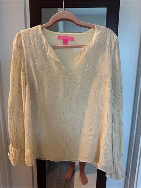 Lilly Pulitzer Pale Yellow Sequin V-Neck Blouse